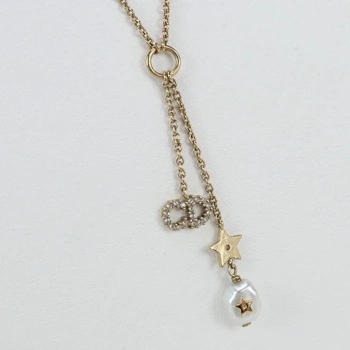 Christian Dior Necklace CD Drop Pearl Star Pendant metal,Rhinestone, Pearl gold Women