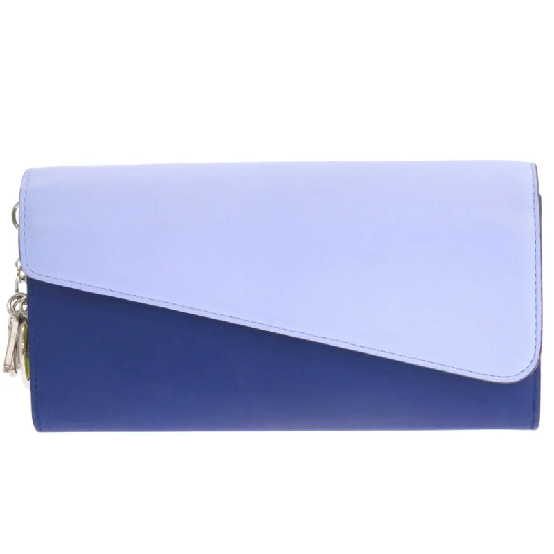 Christian Dior Leather Bicolor L-Shaped Long Wallet Blue 1546Christian