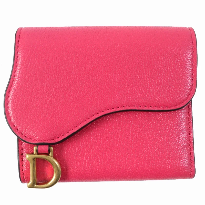 Christian Dior Tri-fold wallet S5652CCEH leather Red pink Saddle Lotus Wallet