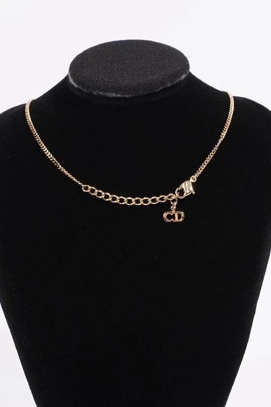 Christian Dior DIOR Motif Necklace Gold Rhinestone