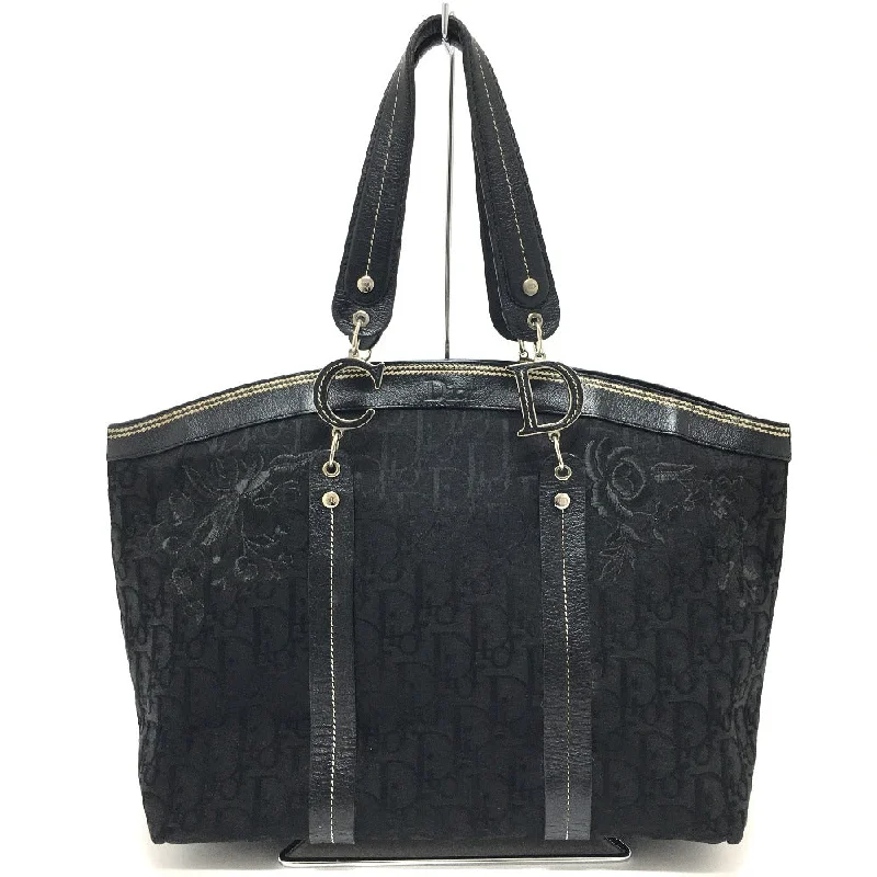 Christian Dior Tote Bag Canvas / leather black Flower embroidery Trotter Women Used Authentic