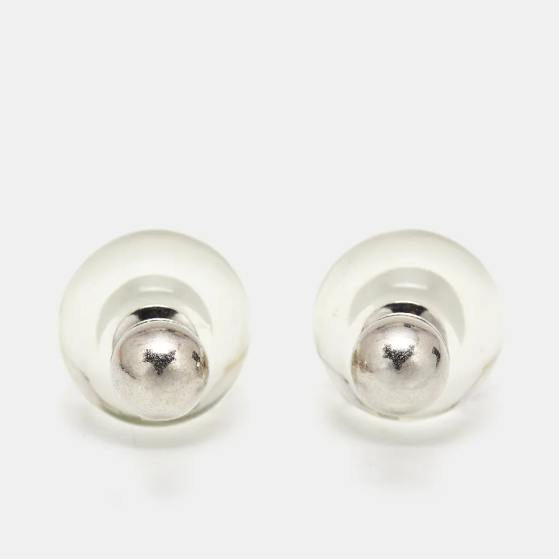 Dior Tribales Clear Resin Silver Tone Stud Earrings