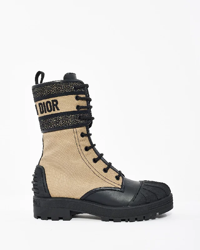 Dior Beige/Black Canvas D-Major Combat Boot - 38