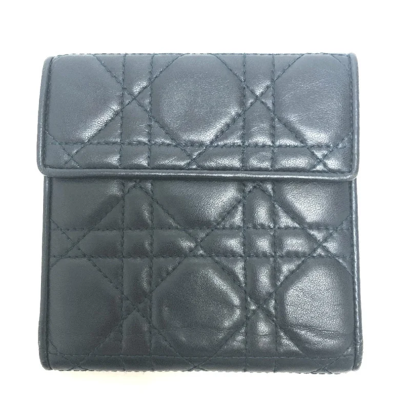 Christian Dior Dior Cannage Tri-fold Wallet, Lambskin, Women's, Navy