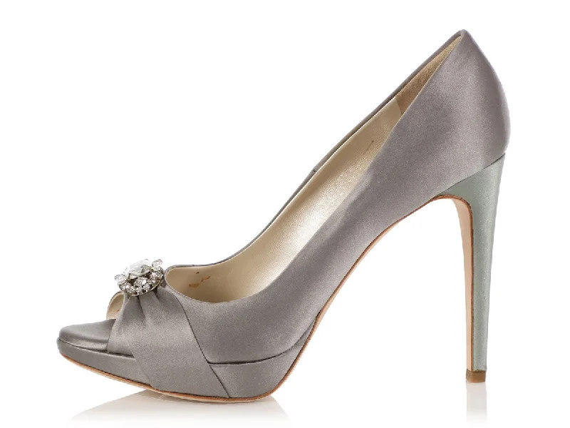 Dior Gray Satin Empire Escarpin Crystal Pumps