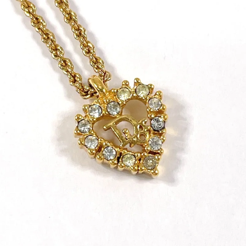 Christian Dior Necklace Gold Plated, Rhinestone gold Heart logo