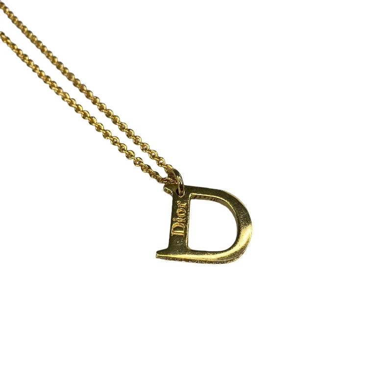 DIOR D WITH RHINESTONES BORDER GOLD PLATED NECKLACE