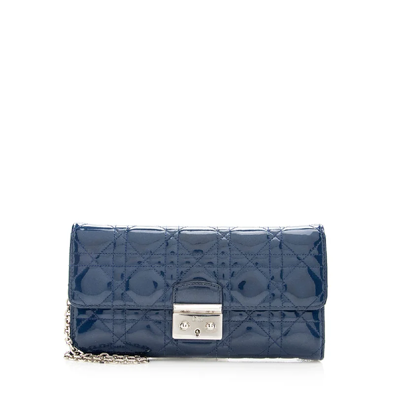 Dior Patent Leather Cannage Wallet on Chain Bag (SHF-19380)