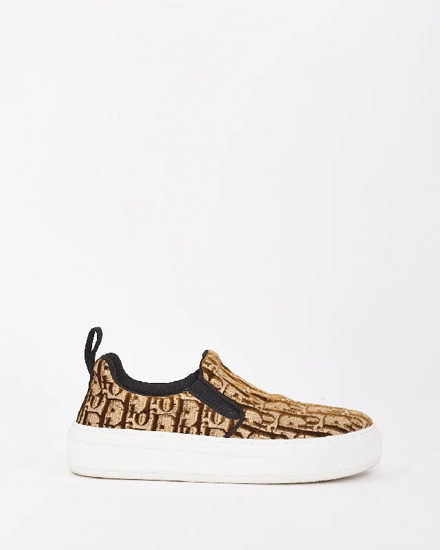 Dior Brown Velvet Solar Oblique Logo Slip On Sneakers 35.5