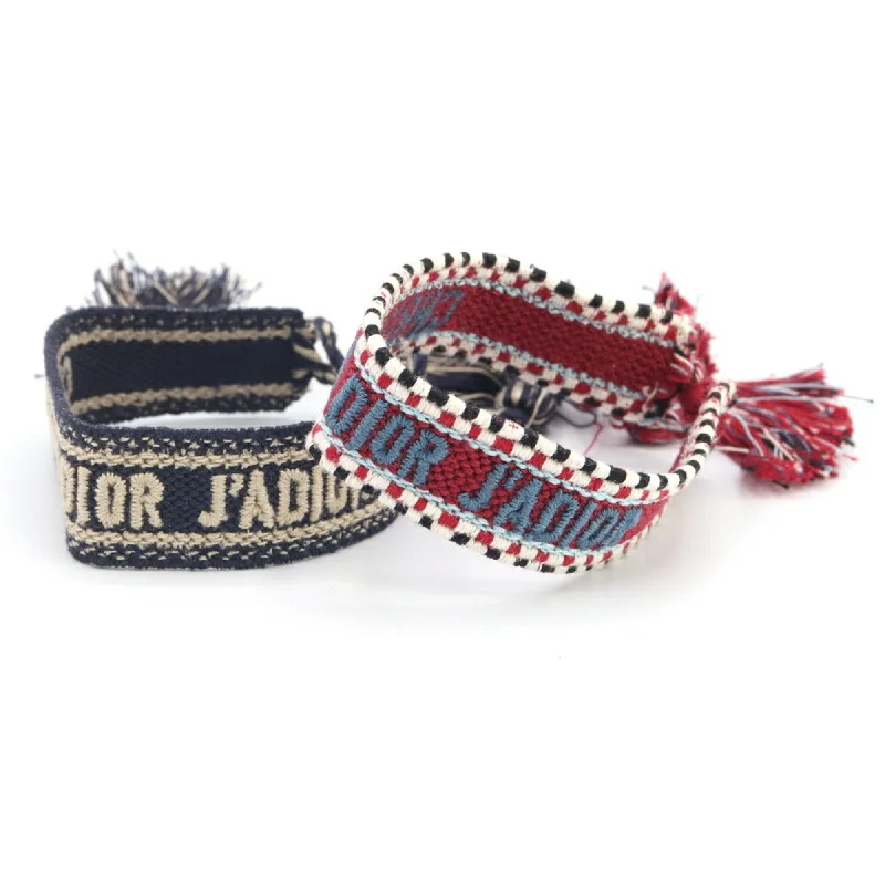 Christian Dior Dior Bracelet 0961ADRCO Navy Ivory Burgundy Multicolor Cotton Set of 2 Bangles Pieces Oplique Tassel Women's Friendship Guard Christian