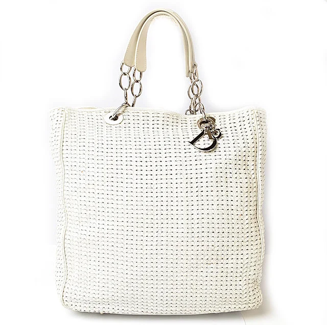 Christian Dior Leather Tote Bag White/Silver