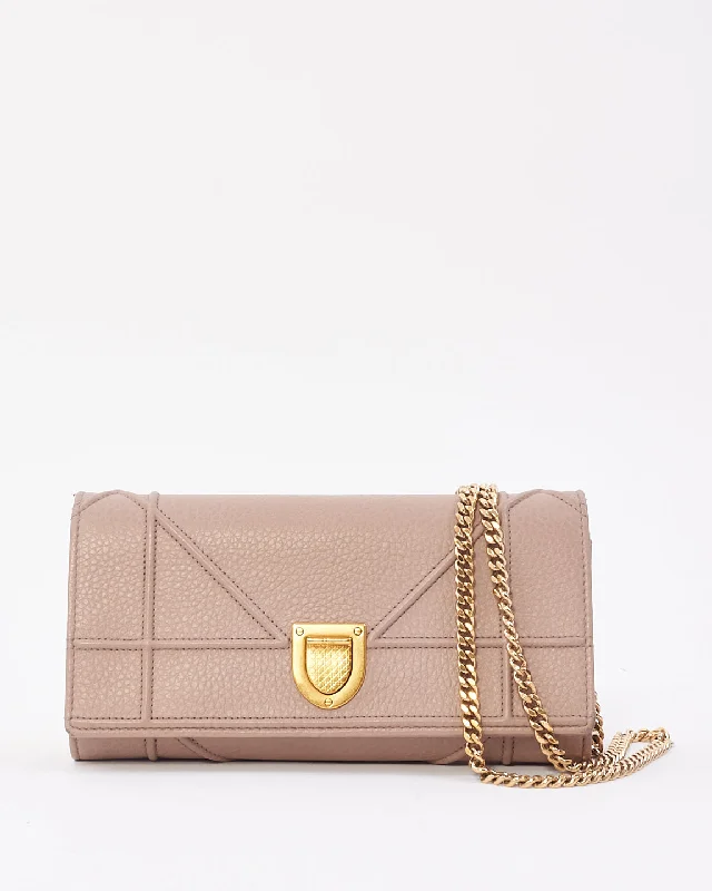 Dior Beige Grained Leather Diorama Wallet On Chain Clutch Bag