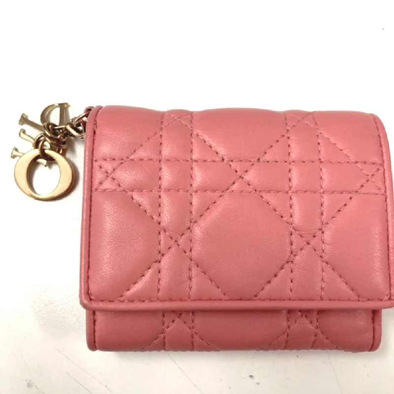 Dior Trifold wallet leather pink Lady Dior LADYDIOR lotus wallet converse Women Used Authentic