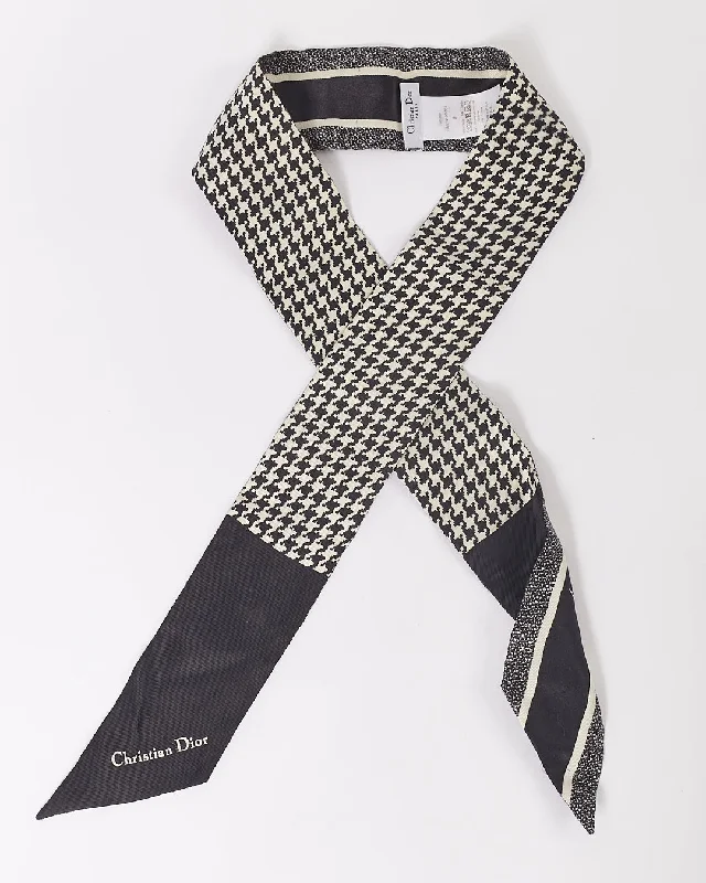 Dior Black Houndstooth & Logo Twilly Silk Scarf