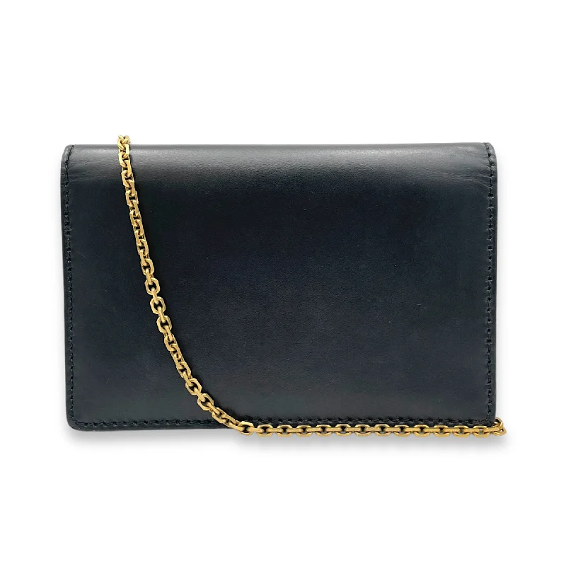 J'adior Black Wallet On Chain in Calfskin, Brushed Gold hardware