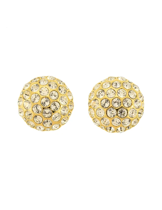 Christian Dior Vintage Round Rhinestone Gold Earrings