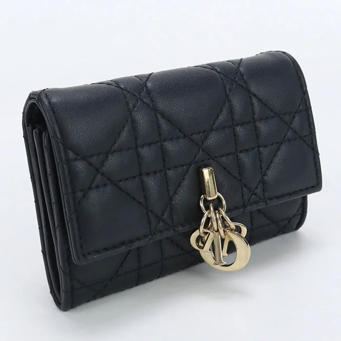 Christian Dior S0966ONMJ900 Coin case Glycine Wallet Cannage Card Case Mini Wallet lambskin,leather black Women