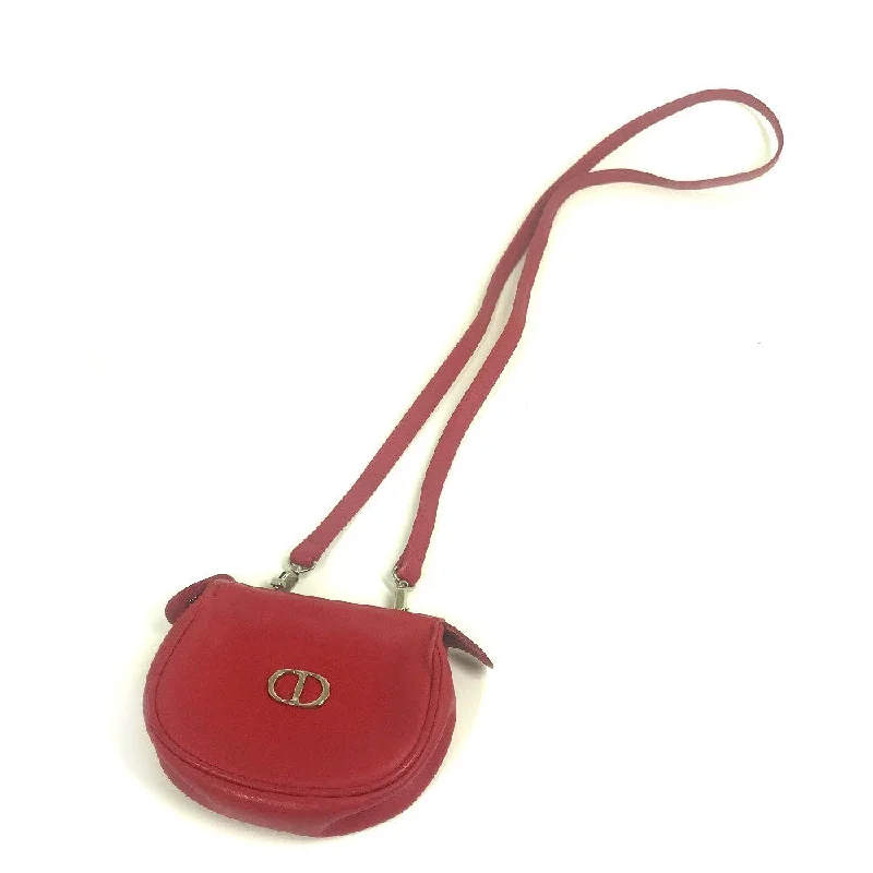 Christian Dior Shoulder Bag leather Red CDMetal Mini pochette Women Used Authentic