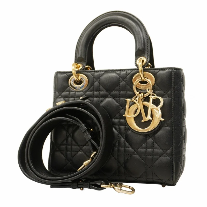 Christian Dior Handbag Cannage Lady Leather Black Women's