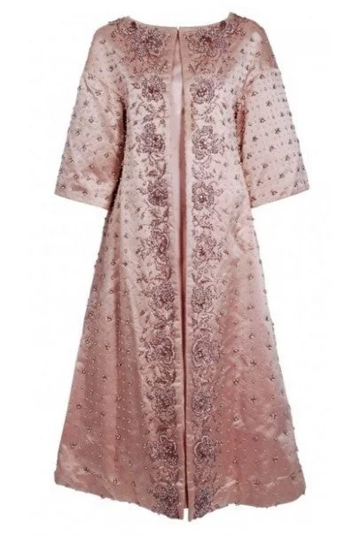 1951 Christian Dior Haute-Couture Beaded Lesage Embroidery Pink Satin Dress Coat