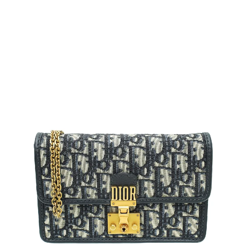 Christian Dior Navy Blue Oblique DiorAddict Wallet On Chain Clutch