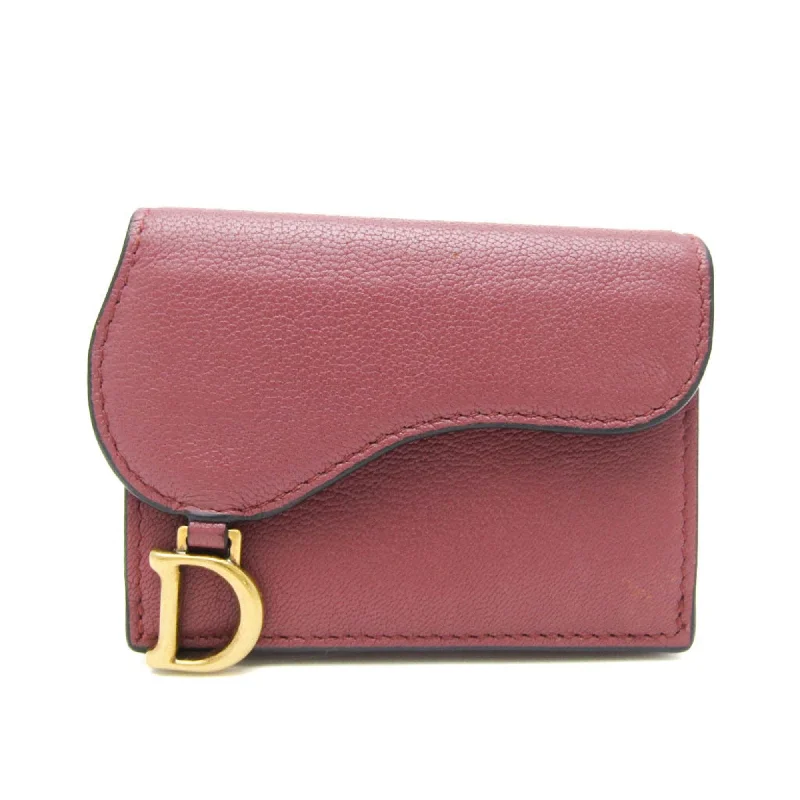 Christian Dior Saddle Wallet Women's Leather Wallet (tri-fold) Dusty Pink