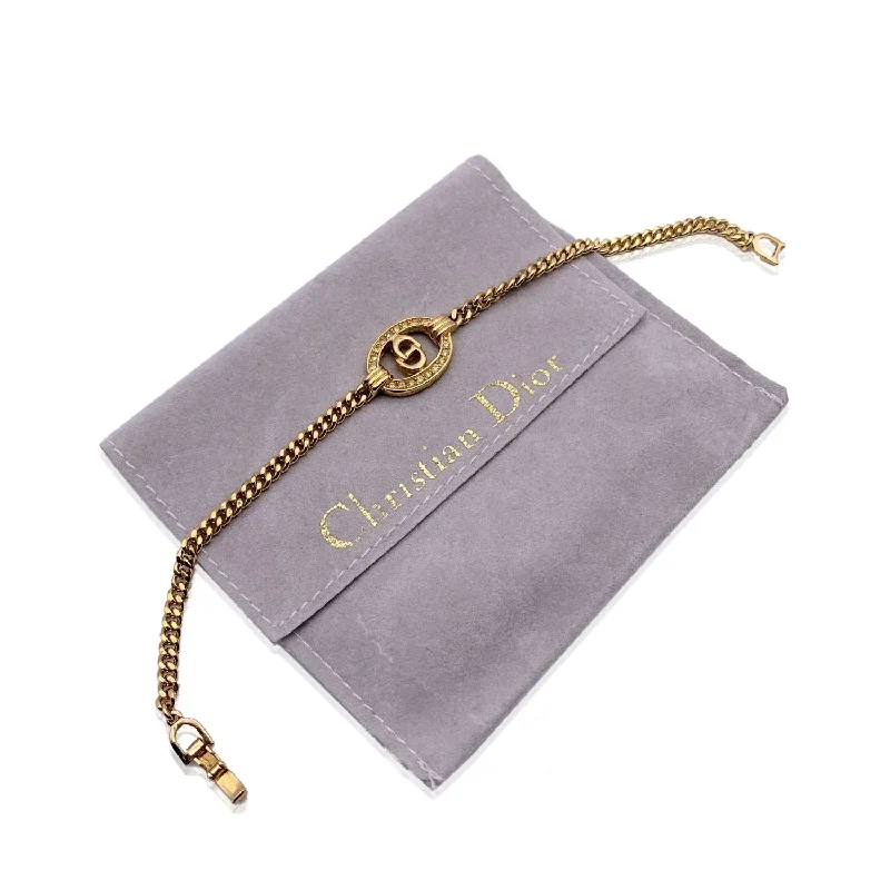 CHRISTIAN DIOR Vintage Gold Metal Cd Crystals Logo Chain Bracelet