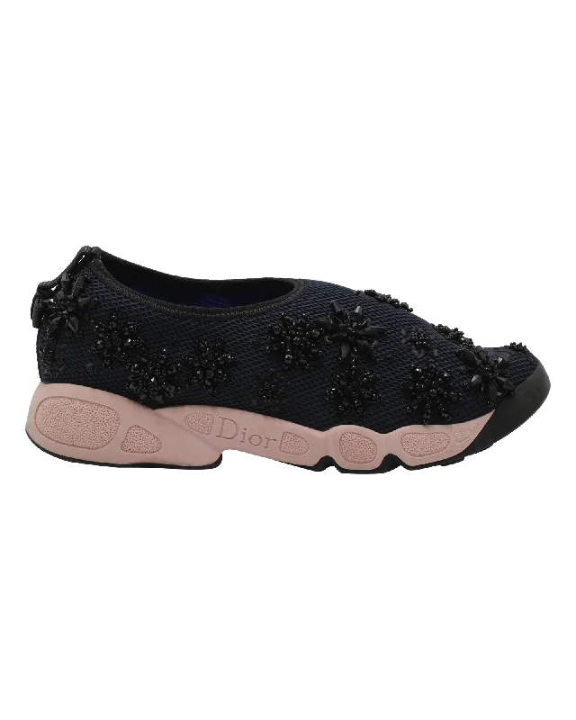 Dior Fusion Embellished Slip-On Sneakers in Navy Blue Mesh