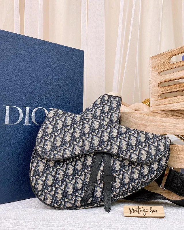 Dior Navy Oblique Jacquard Saddle Bag