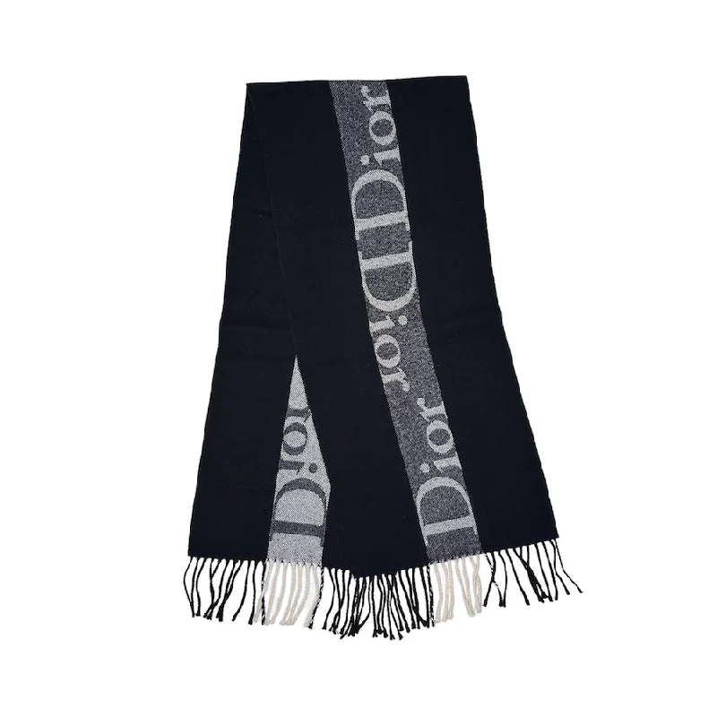 DIOR SPELLOUT TASSEL SCARF - BLACK/GREY