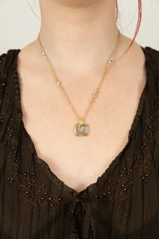 VT Rework: Dior Square Pendant 4 Cultured Pearl Gold Chain Necklace