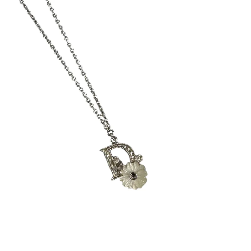 DIOR OBLIQUE LOGO W/ RHINESTONE FLOWER NECKLACE