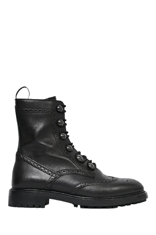 Christian Dior Black Leather Combat Boots Size 36