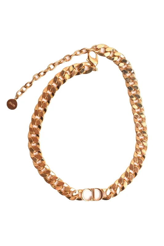 Christian Dior Gold Toned Chain CD Montaigne Choker Necklace