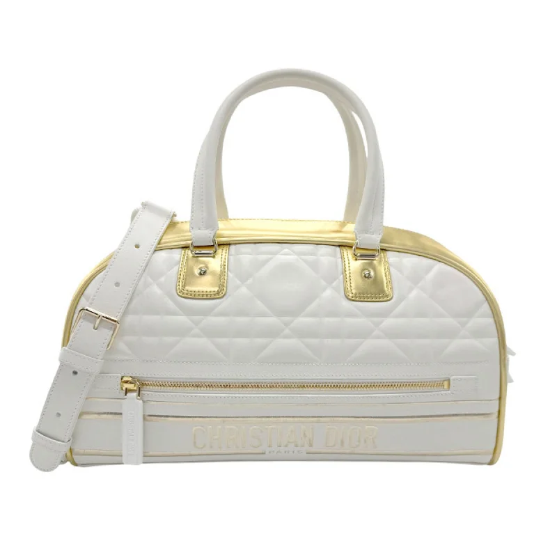 Christian Dior Boston bag, shoulder handbag, Vibe Medium, leather, rubber, white x gold, n0818