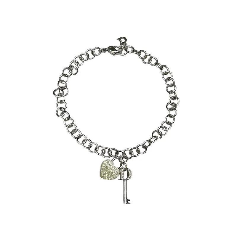 DIOR SILVER KEY GLITTER HEART BRACELET