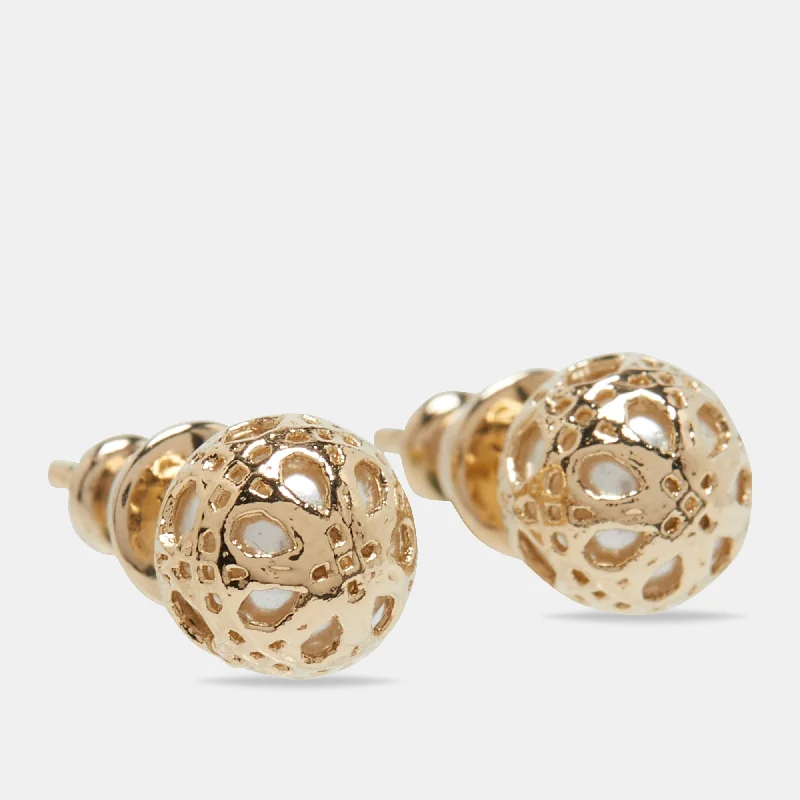 DIOR Cannage Faux Pearl Gold Tone Earrings