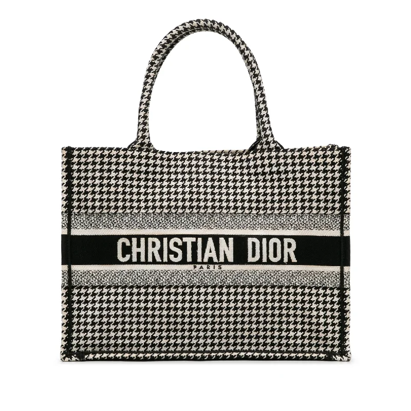 Black Dior Medium Houndstooth Embroidered Book Tote