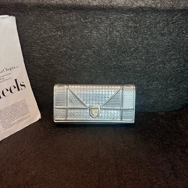 Dior Silver Metallic Ama Wallet on Chain 21cm