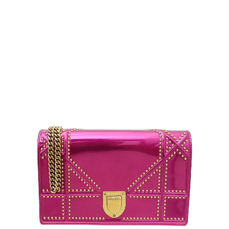 Christian Dior Fuchsia Studded Diorama Wallet on Chain