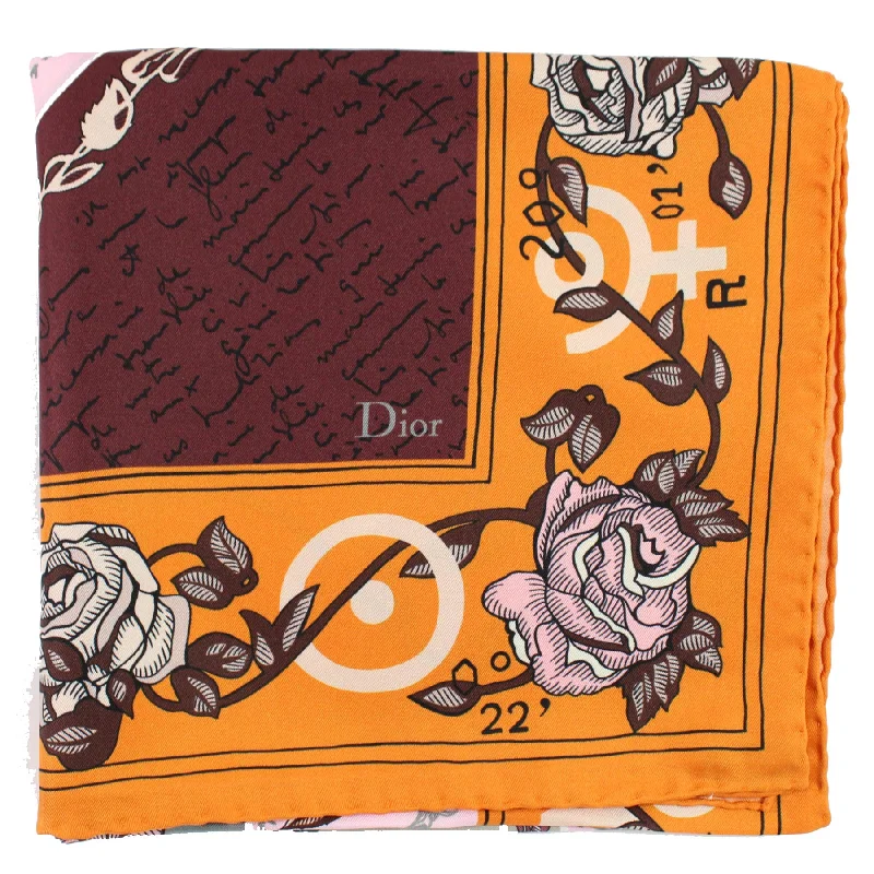 Dior Scarf Orange Roses & Novelty - Twill Silk Square Foulard SALE