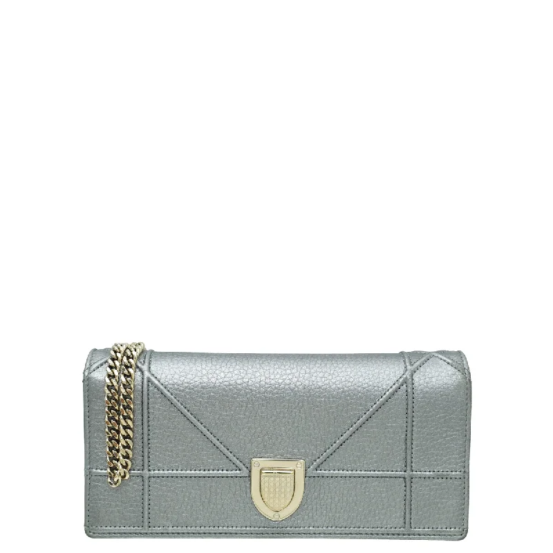 Christian Dior Metallic Grey Diorama Wallet On Chain