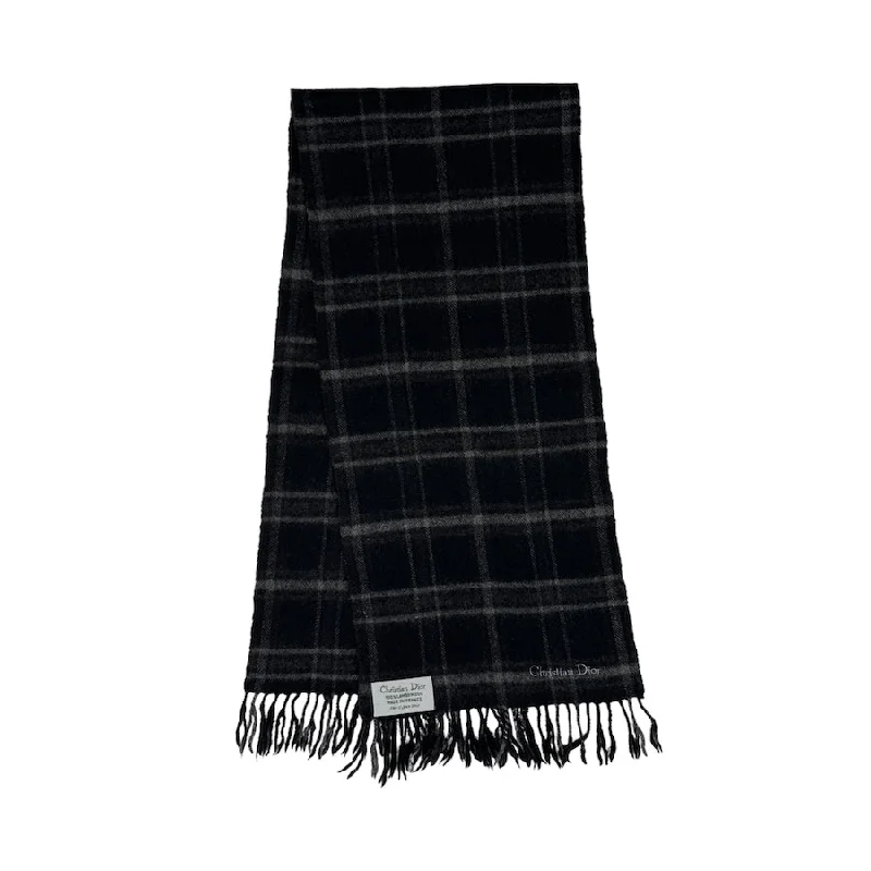 DIOR EMBROIDERED SPELLOUT CHECKERED SCARF - BLACK