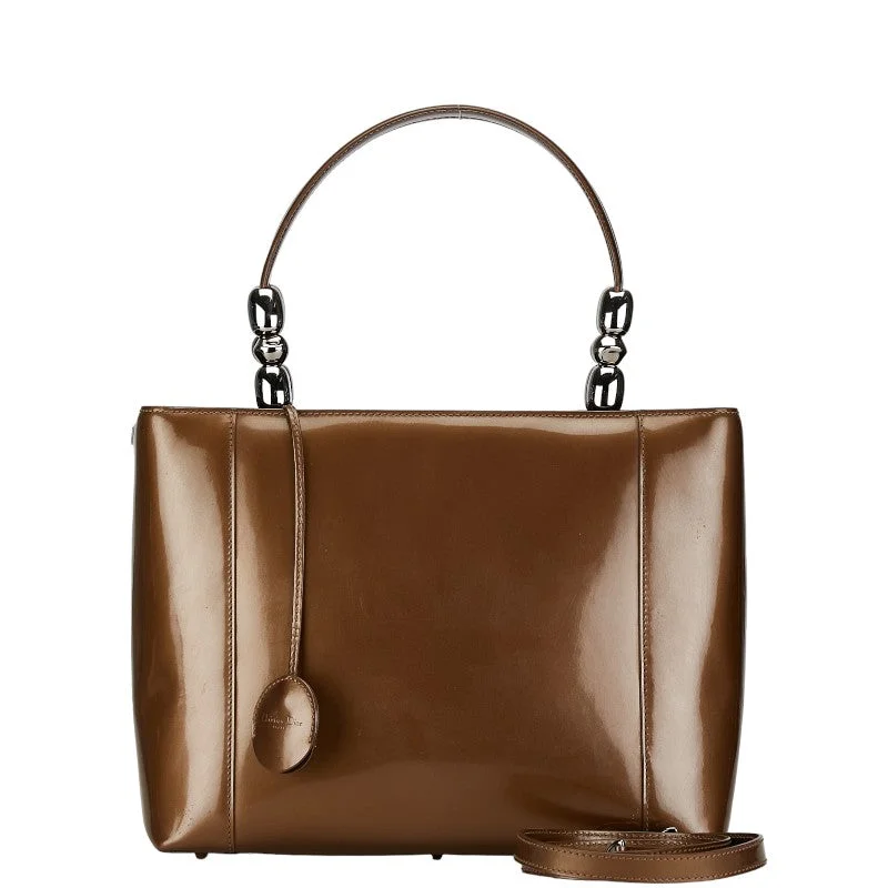 Dior 2WAY Brown Enamel Handbag Shoulder Bag