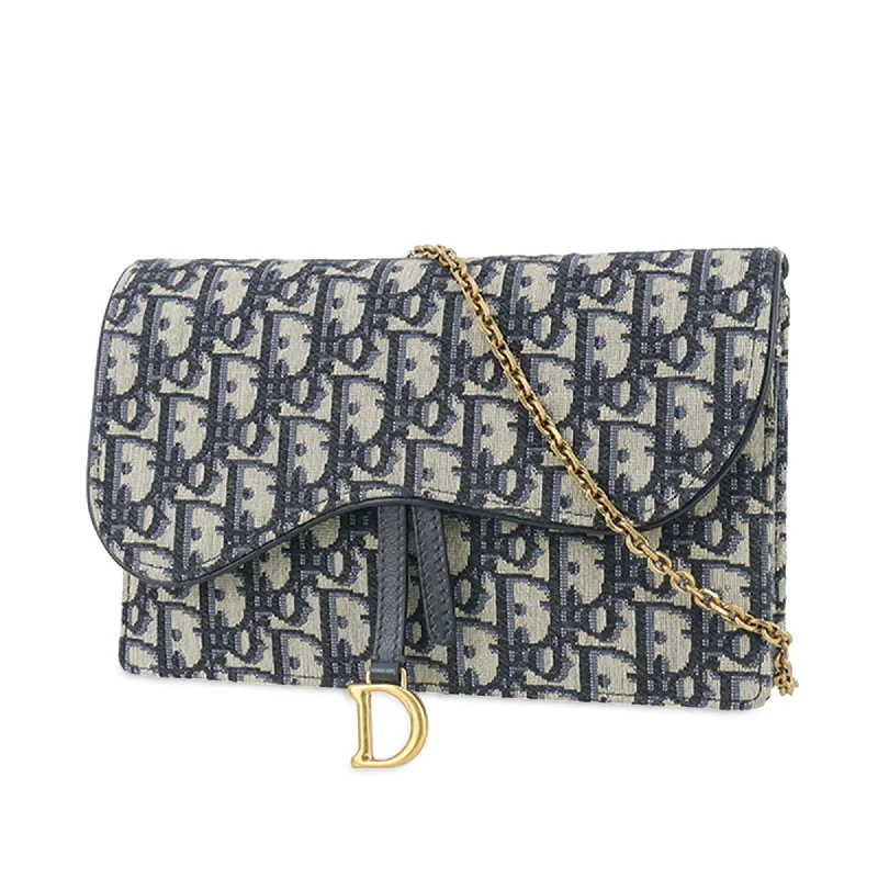 Blue Dior Oblique Saddle Wallet On Chain Crossbody Bag