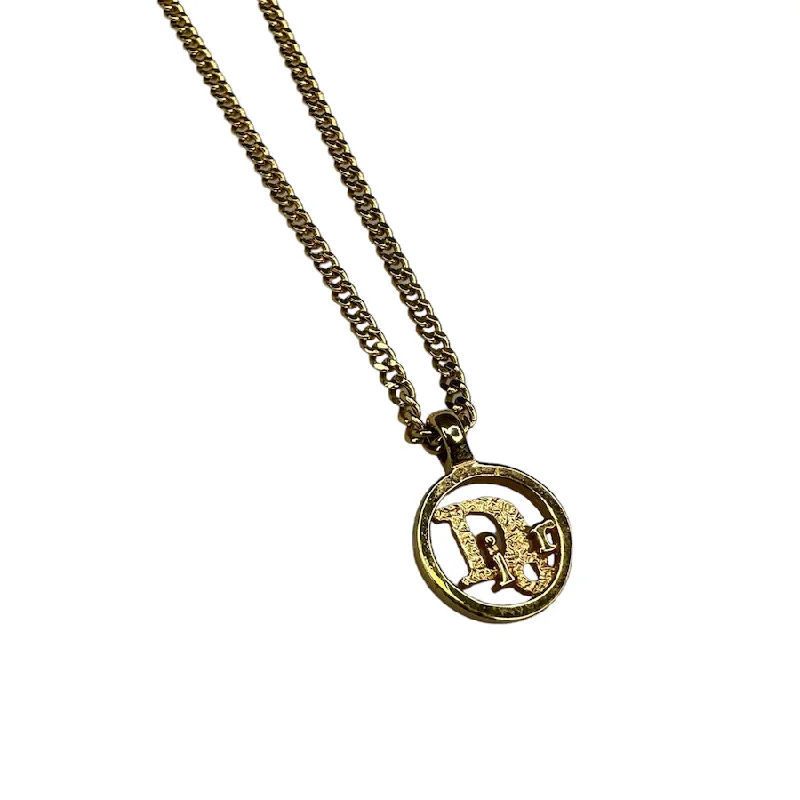 DIOR GOLD CIRCLE OBLIQUE LOGO NECKLACE