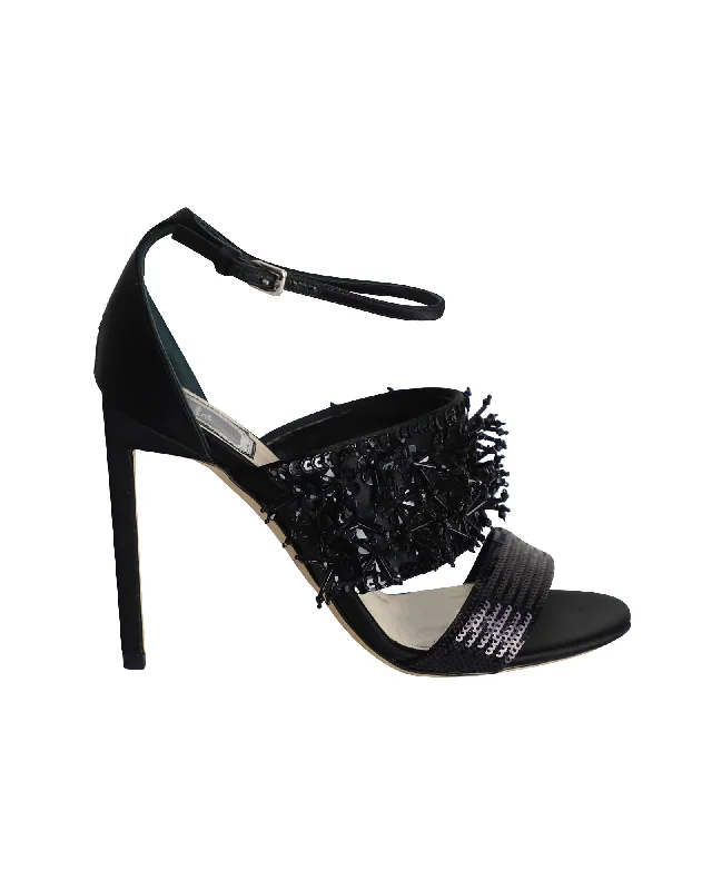 Christian Dior Diva Sequin Embellished Open Toe Sandals in Black Satin