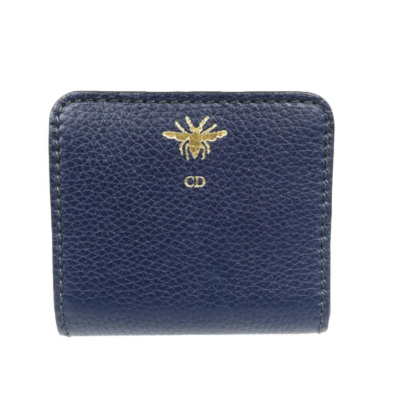 Christian Dior Bee Leather Navy Bi-fold Wallet 1128