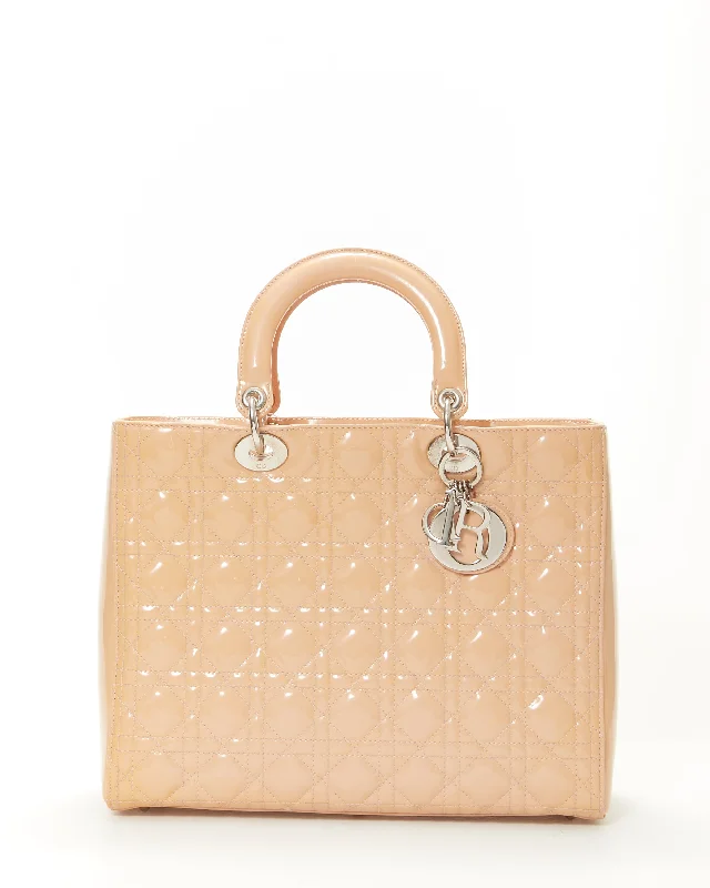 Dior Beige Patent Cannage Large Lady Dior Tote