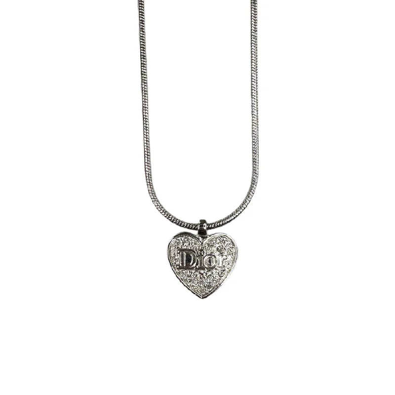 DIOR RHINESTONE HEART PENDANT NECKLACE